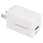 NuPower 20W Dual Port Fast Charging PD Wall Charger USB-C USB-A - White
