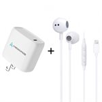 Drexel Combo Wired Headset & 20W PD Charger - White