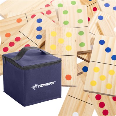 TRIUMPH Wood Lawn 28 Piece Jumbo Domino Game Set and Carry Bag